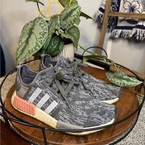 Adidas Gray and Coral NMD Sneakers
